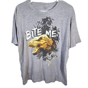 Universal Studios Jurassic Park Bite Me T-Shirt T-Rex Gray XL Y2K Style